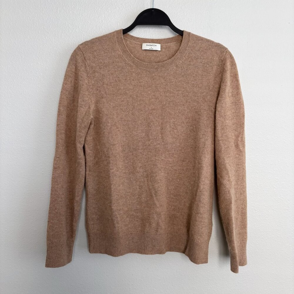 Aritzia Babaton Quarterly Cashmere Crew Neck Sweater Tan Camel Size S